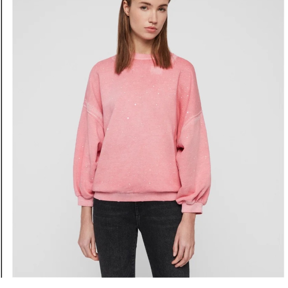 All Saints Storn Pink with White Paint Splatter Crewneck | size S